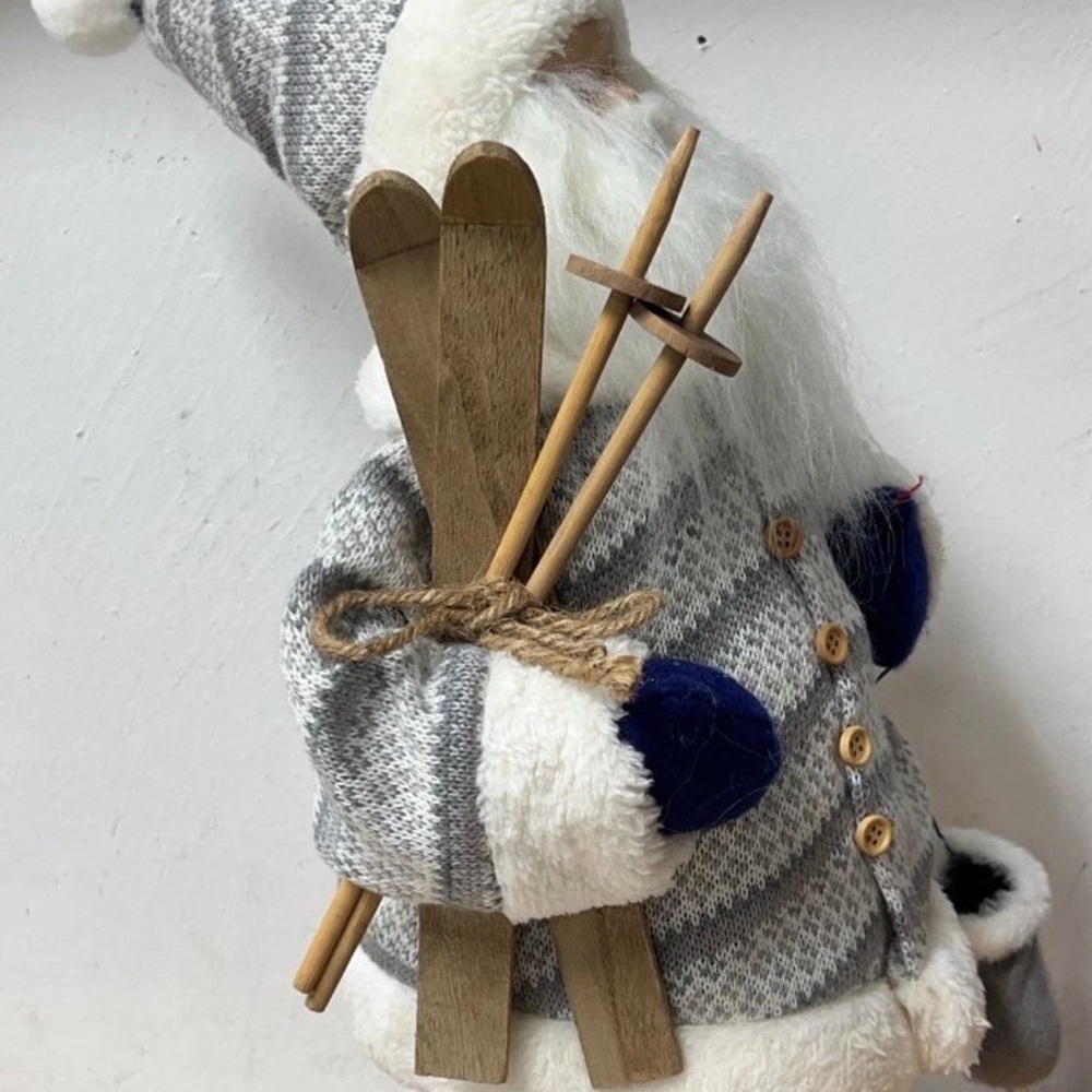 Gray and White Knit Santa with Skis